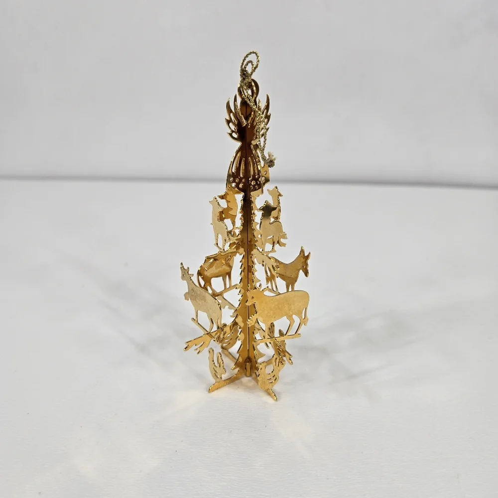 Danbury Mint Tree Angel Annual Gold Plated 3D Christmas Ornament VTG 1986 Manger